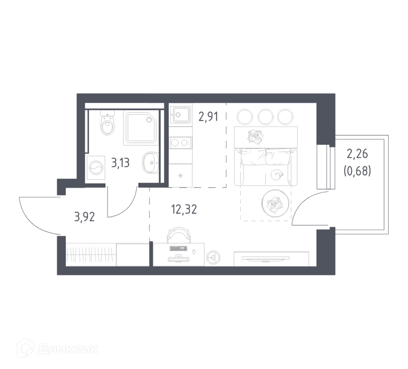 Студия 23.5 м² Егорово парк