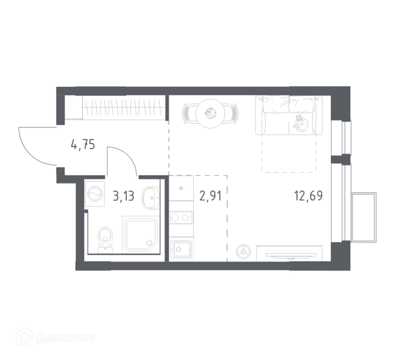Студия 22.8 м² Егорово парк