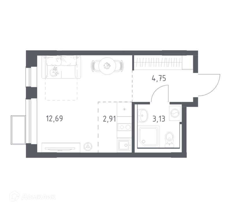 Студия 23.3 м² Егорово парк