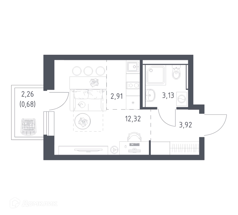 Студия 22.96 м² Егорово парк