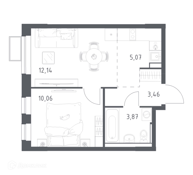 1-комнатная квартира 34.3 м² Егорово парк
