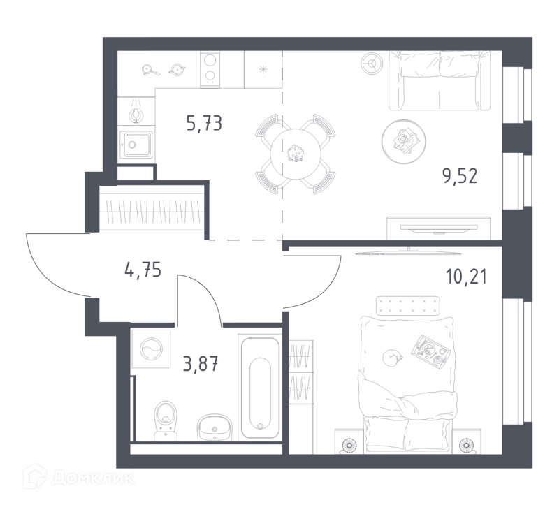 1-комнатная квартира 34.08 м² Егорово парк