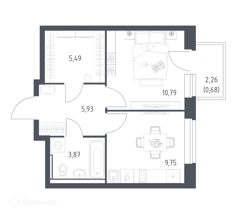 1-комнатная квартира 36.6 м² Егорово парк