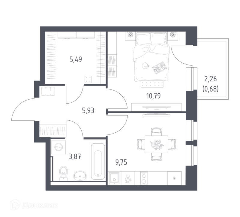1-комнатная квартира 36.7 м² Егорово парк