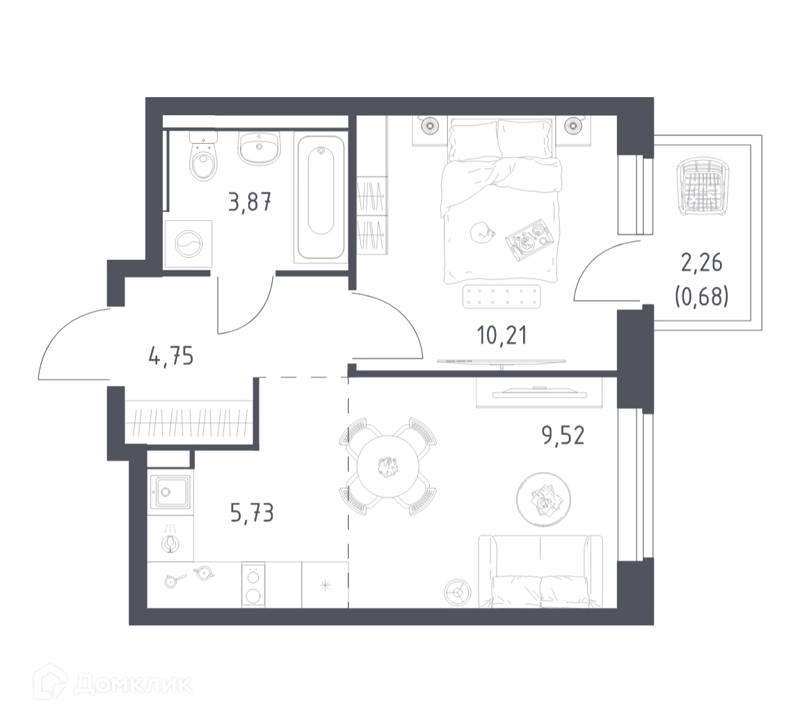 1-комнатная квартира 34.76 м² Егорово парк