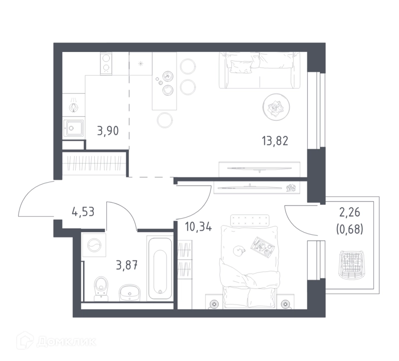 1-комнатная квартира 37.14 м² Егорово парк
