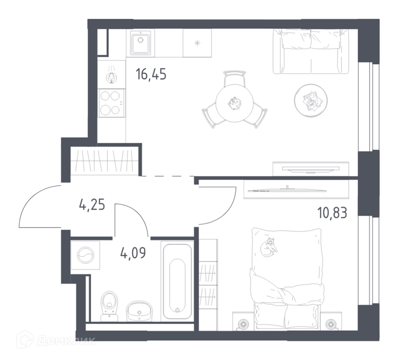 1-комнатная квартира 35.62 м² Егорово парк