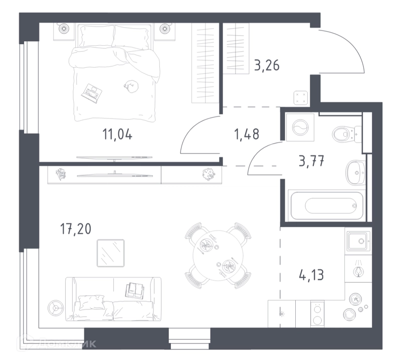 1-комнатная квартира 40.88 м² Егорово парк