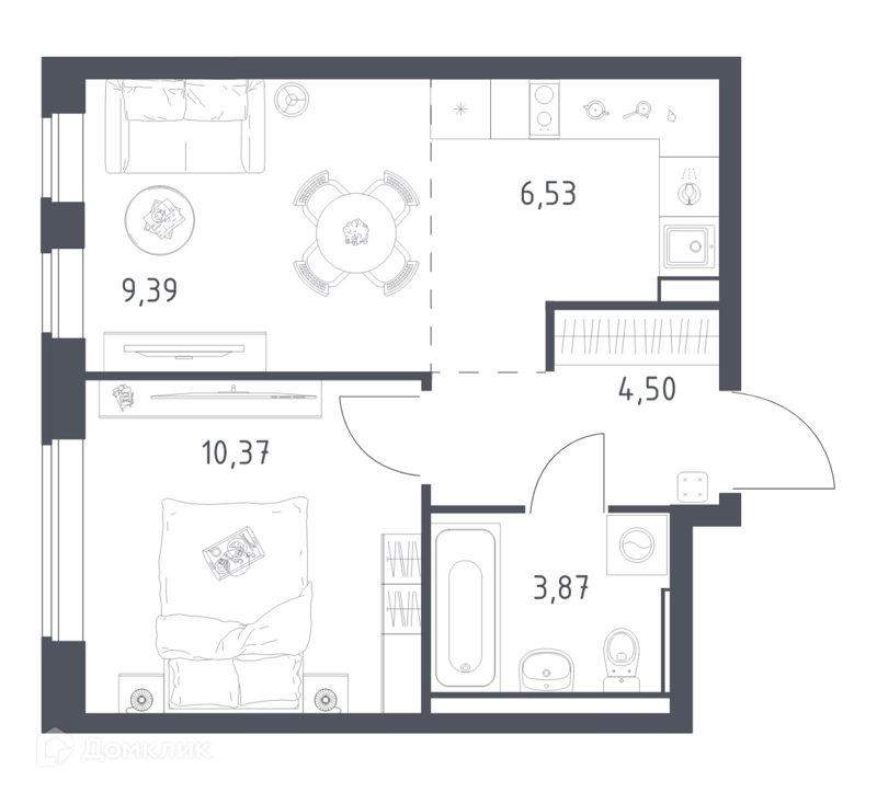 1-комнатная квартира 34.66 м² Егорово парк