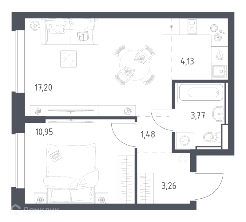 1-комнатная квартира 40.8 м² Егорово парк