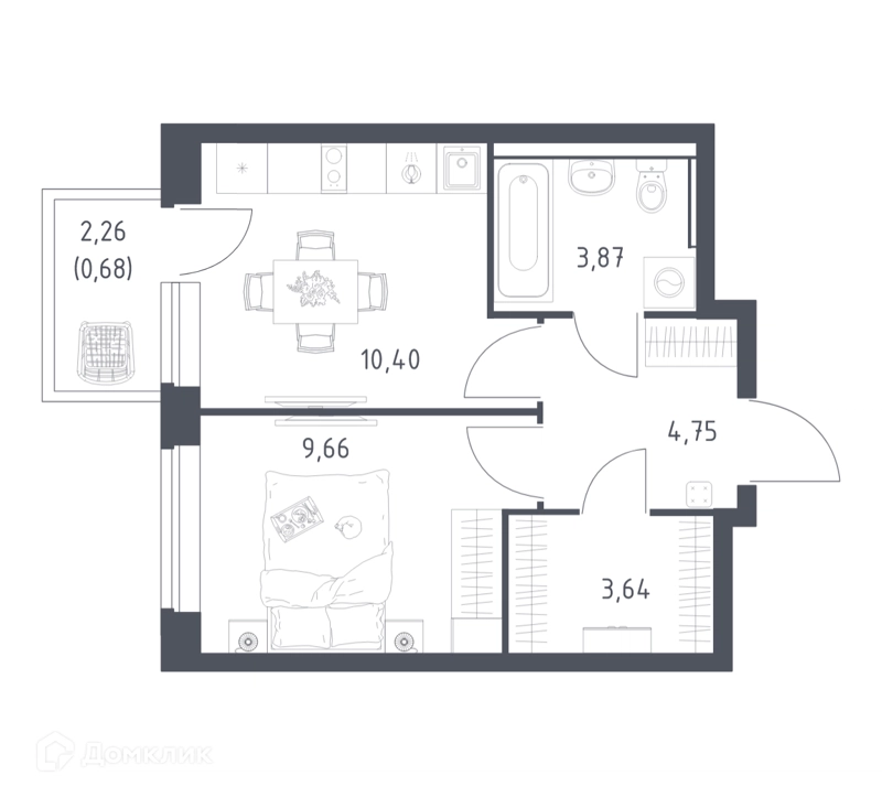 1-комнатная квартира 33 м² Егорово парк