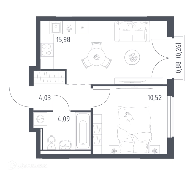 1-комнатная квартира 34.88 м² Егорово парк