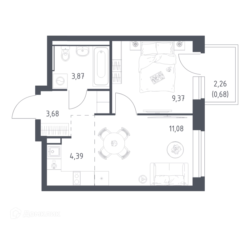 1-комнатная квартира 33.2 м² Егорово парк