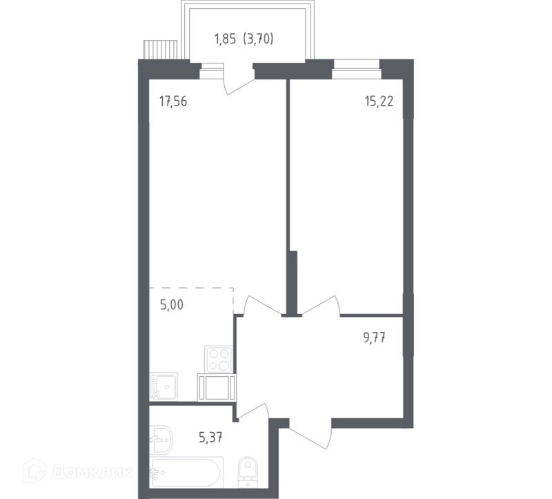 1-комнатная квартира 54.3 м² Егорово парк