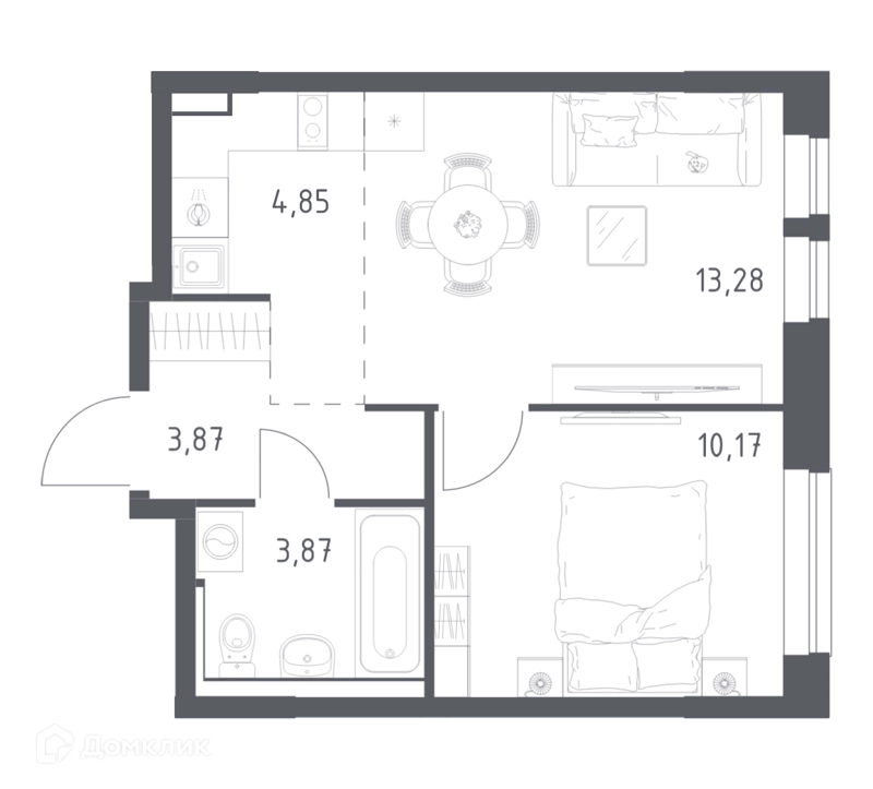 1-комнатная квартира 35.4 м² Егорово парк