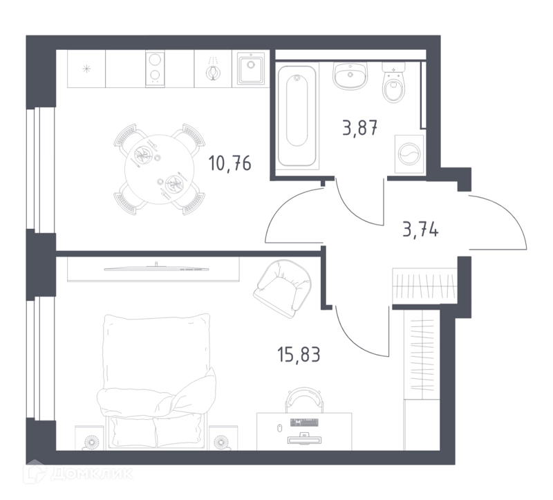 1-комнатная квартира 34.2 м² Егорово парк