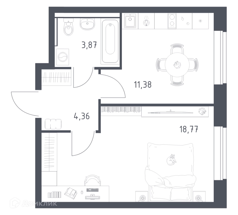 1-комнатная квартира 38.38 м² Егорово парк
