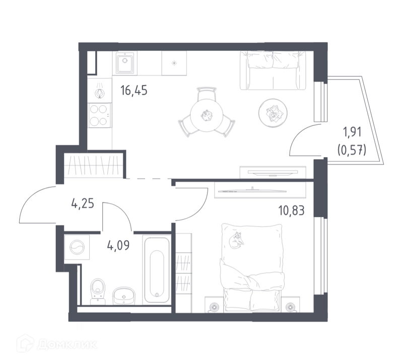 1-комнатная квартира 36.19 м² Егорово парк
