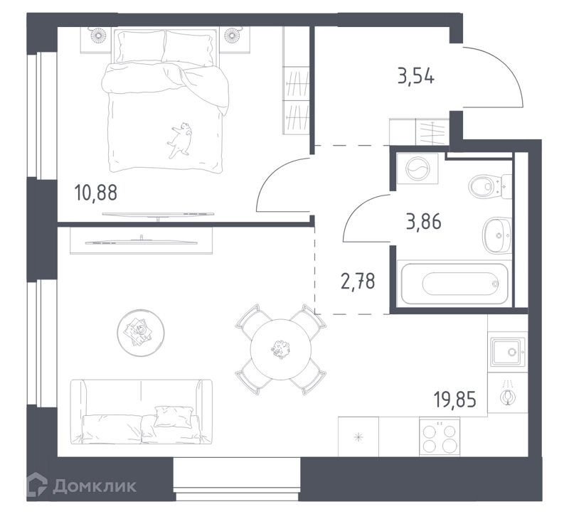 1-комнатная квартира 40.91 м² Егорово парк