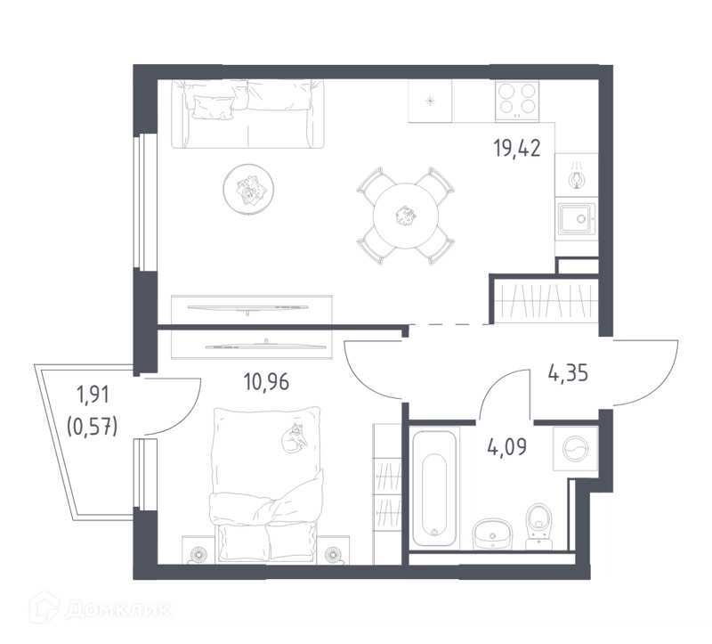 1-комнатная квартира 39.39 м² Егорово парк