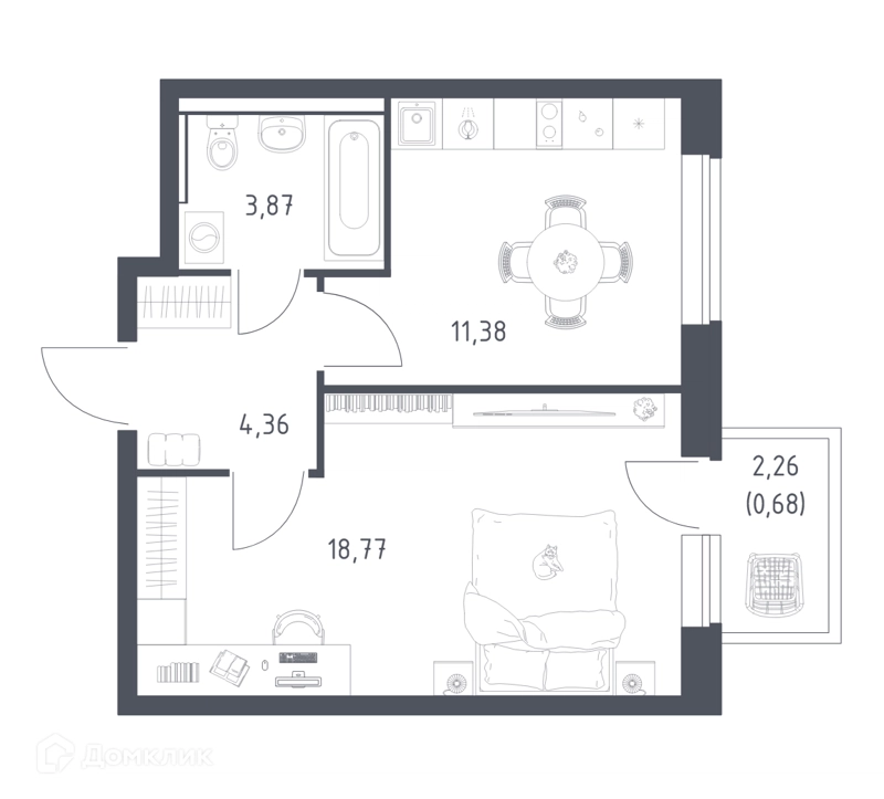 1-комнатная квартира 39.06 м² Егорово парк