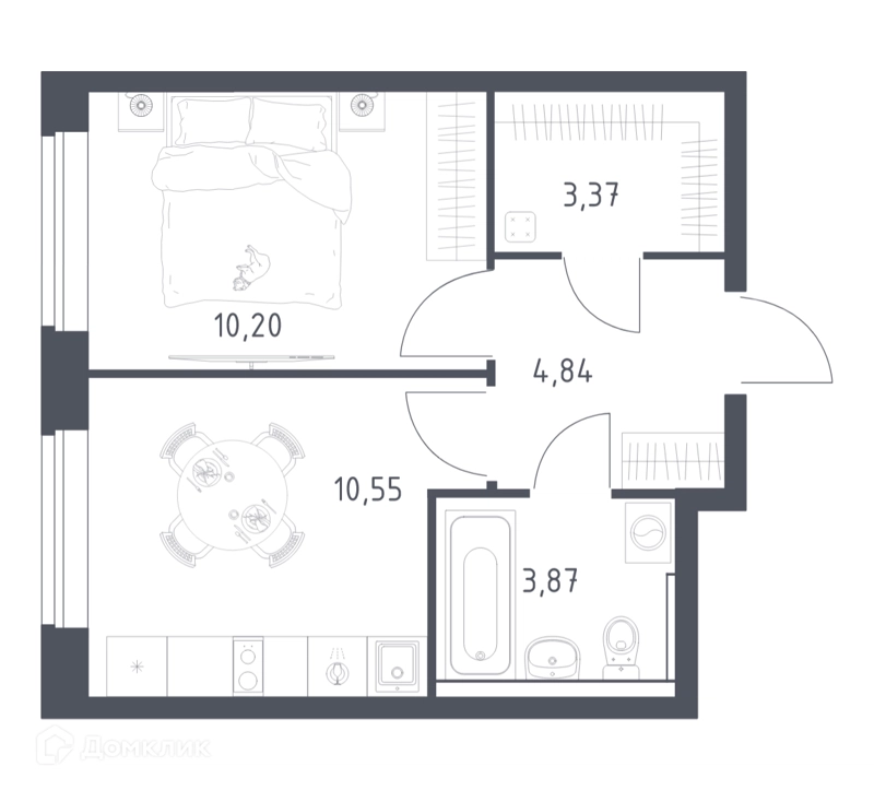 1-комнатная квартира 32.83 м² Егорово парк