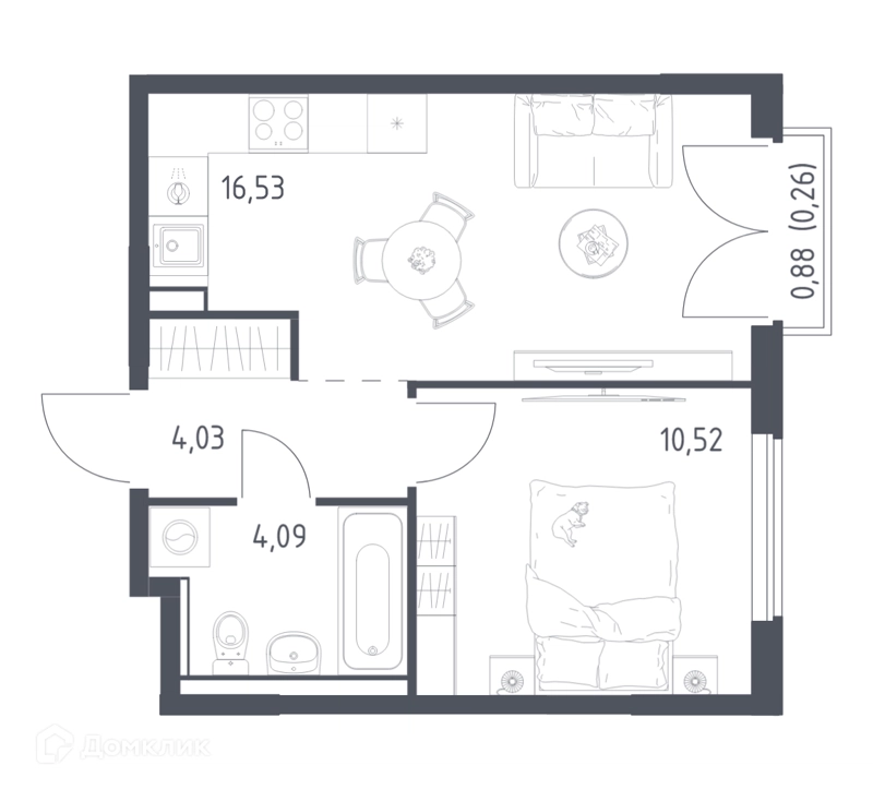 1-комнатная квартира 35.43 м² Егорово парк