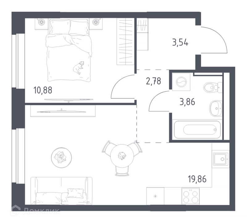 1-комнатная квартира 40.92 м² Егорово парк