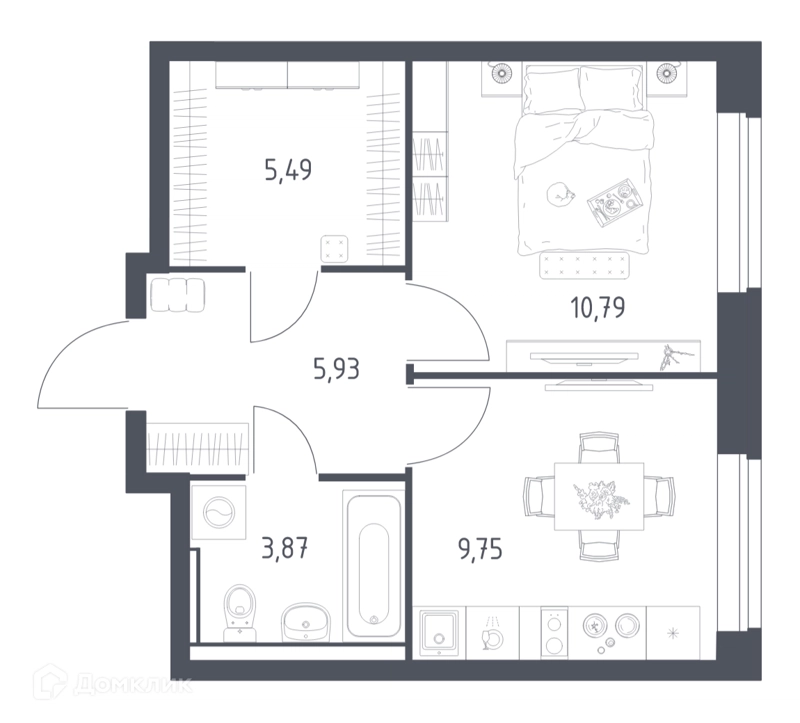 1-комнатная квартира 35.9 м² Егорово парк
