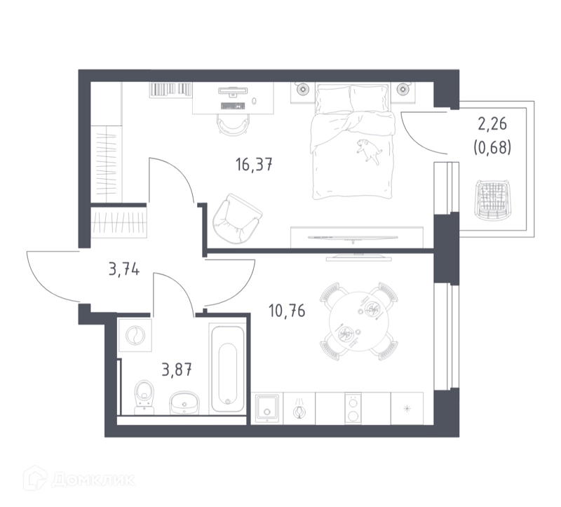 1-комнатная квартира 35.42 м² Егорово парк