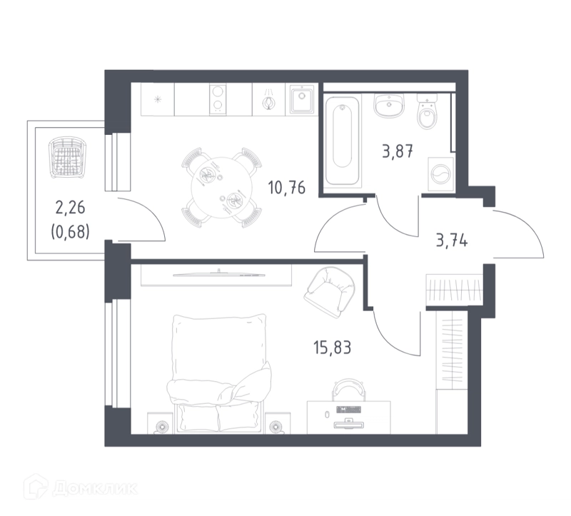 1-комнатная квартира 34.88 м² Егорово парк
