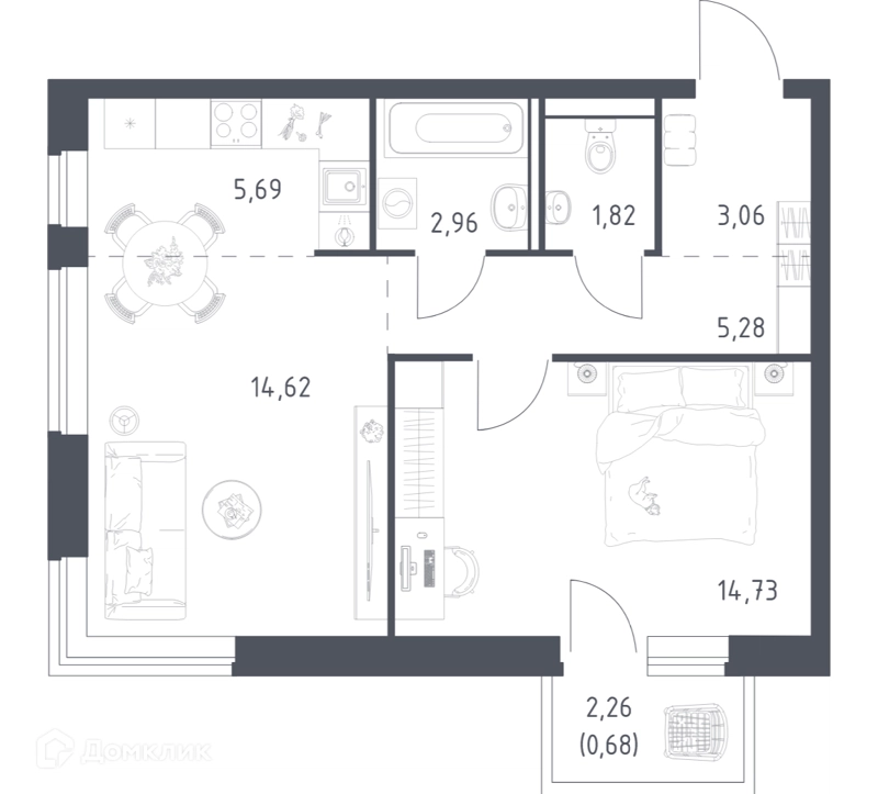 1-комнатная квартира 48.84 м² Егорово парк