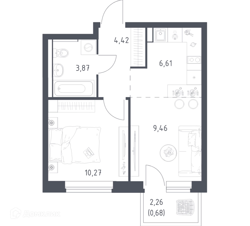 1-комнатная квартира 35.31 м² Егорово парк