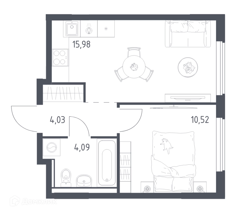 1-комнатная квартира 34.62 м² Егорово парк