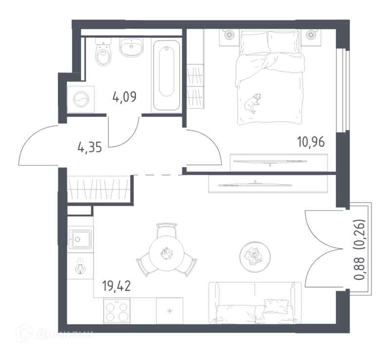 1-комнатная квартира 39.08 м² Егорово парк