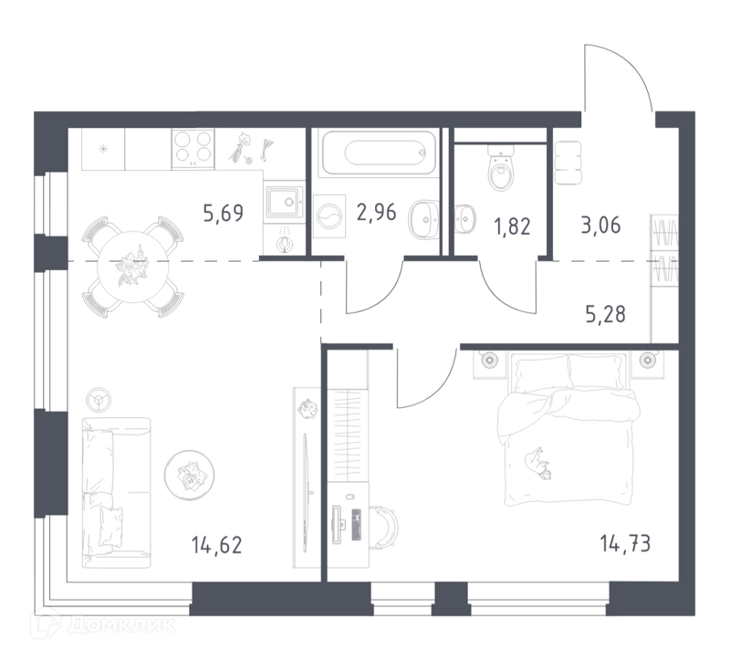 1-комнатная квартира 48.16 м² Егорово парк
