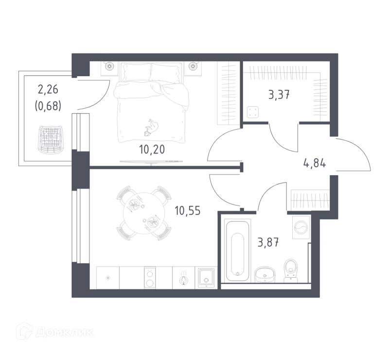 1-комнатная квартира 33.51 м² Егорово парк