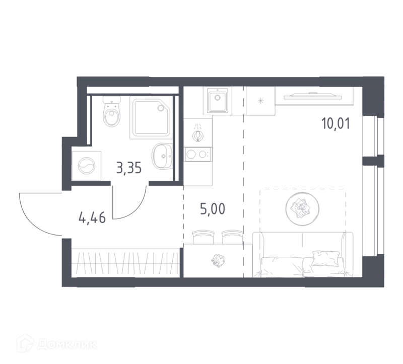 1-комнатная квартира 22.82 м² Егорово парк