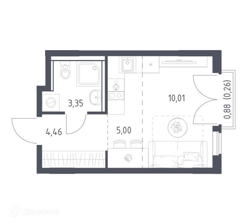 1-комнатная квартира 23.08 м² Егорово парк