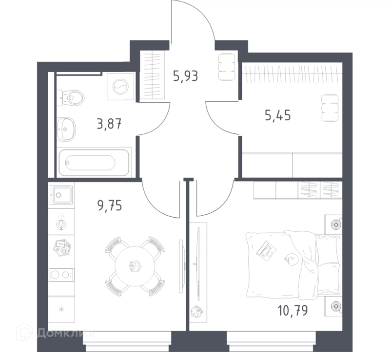 1-комнатная квартира 35.79 м² Егорово парк