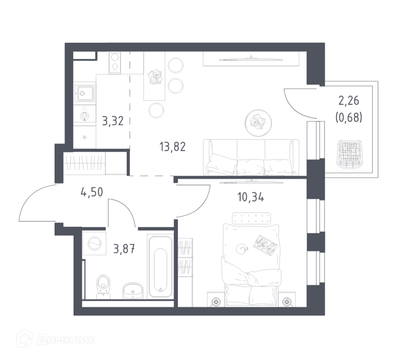 1-комнатная квартира 36.53 м² Егорово парк