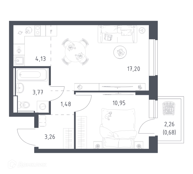 1-комнатная квартира 41.47 м² Егорово парк
