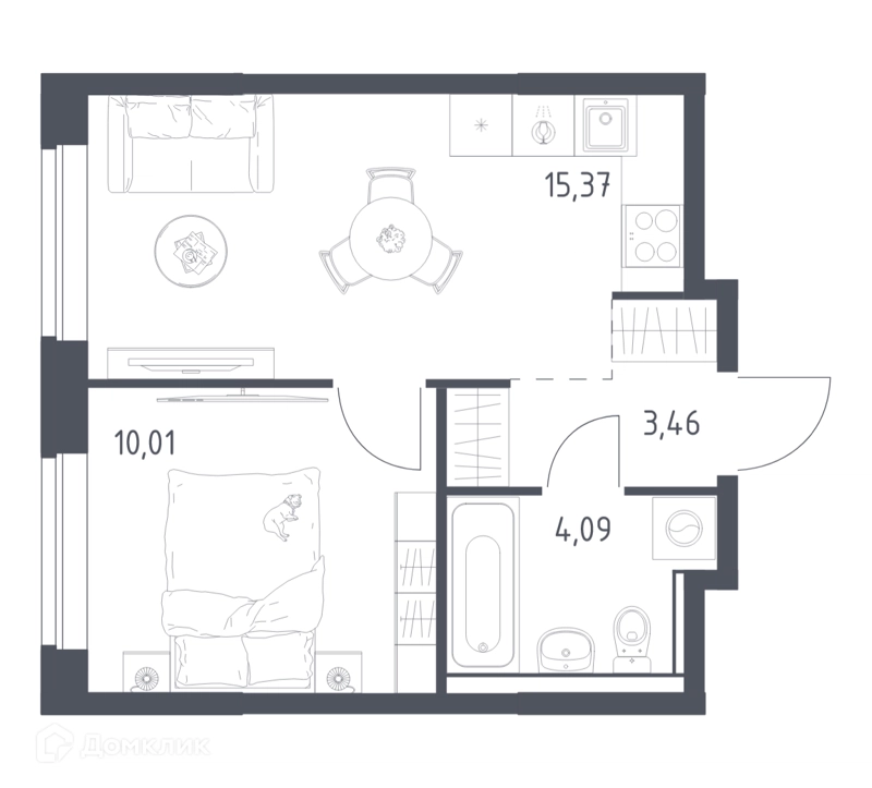 1-комнатная квартира 32.93 м² Егорово парк