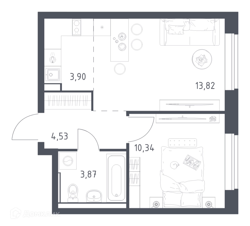 1-комнатная квартира 36.46 м² Егорово парк
