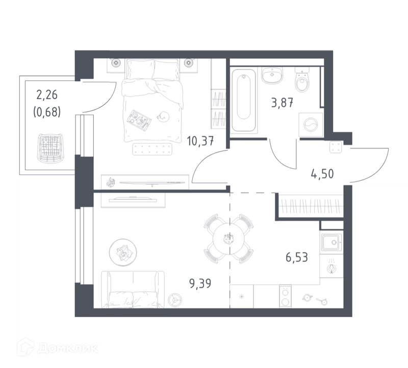 1-комнатная квартира 35.34 м² Егорово парк