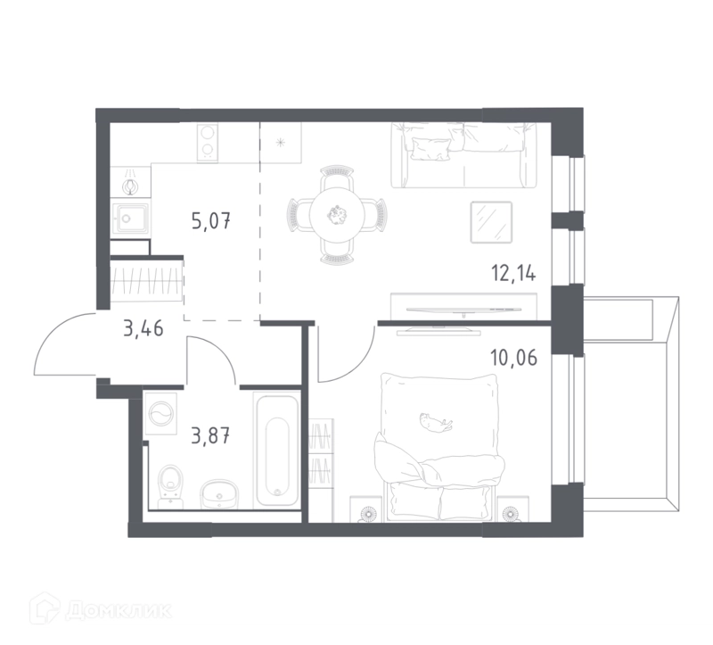 1-комнатная квартира 34.2 м² Егорово парк