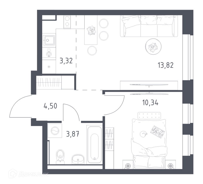 1-комнатная квартира 35.85 м² Егорово парк