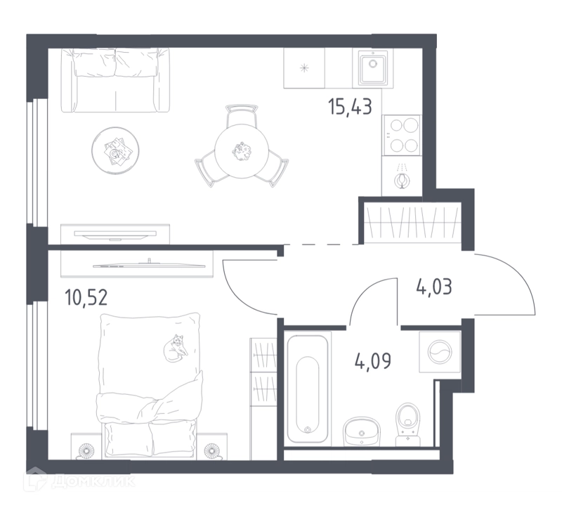 1-комнатная квартира 34.07 м² Егорово парк
