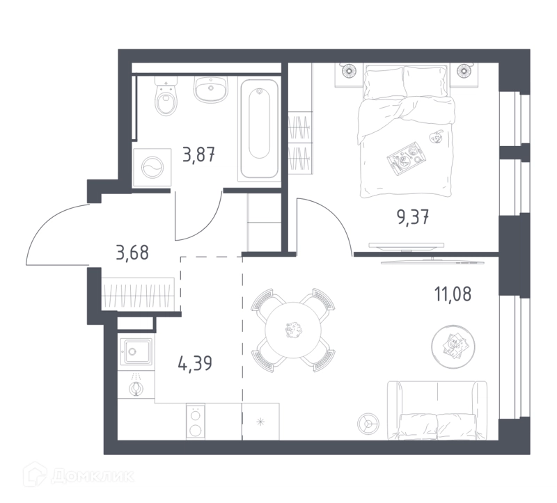 1-комнатная квартира 32.5 м² Егорово парк