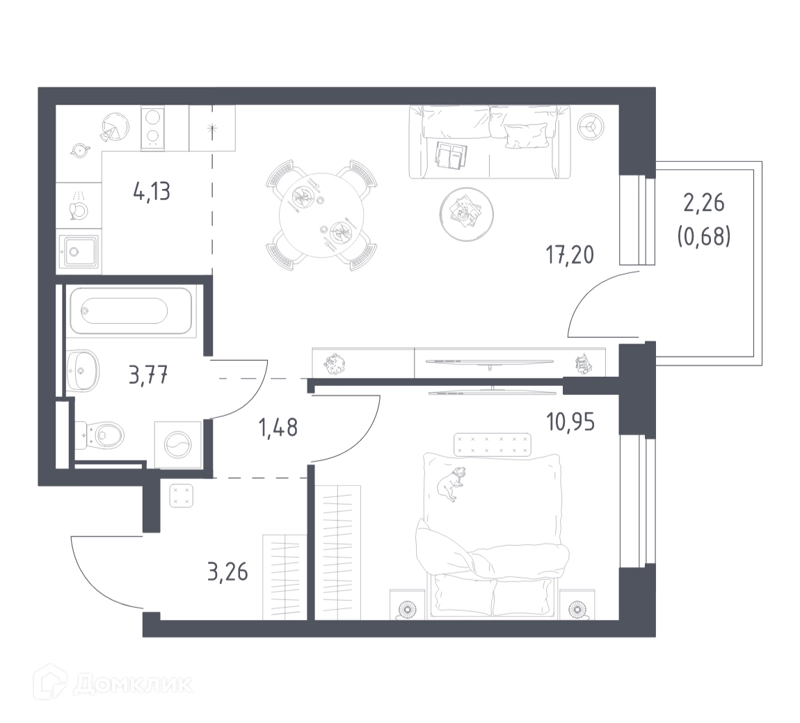 1-комнатная квартира 41.6 м² Егорово парк